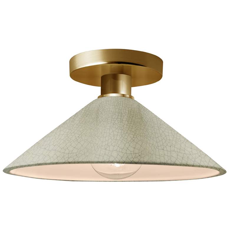 Image 1 Radiance 11.75"W Celadon Frame Polished Brass Flare LED Semi.Flush