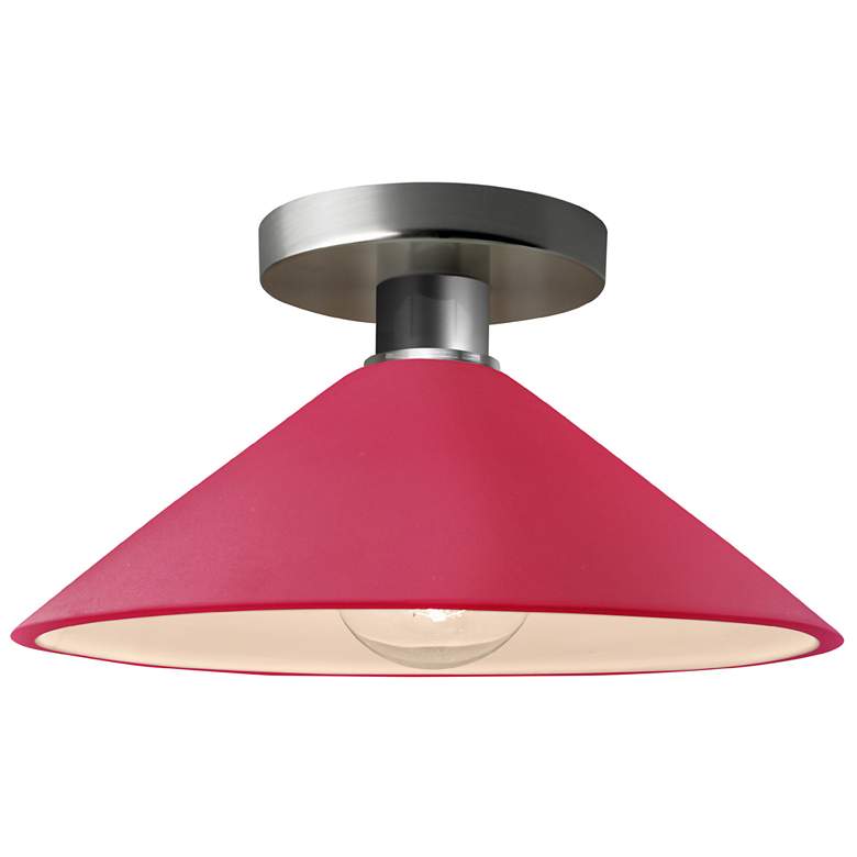 Image 1 Radiance 11.75"W Cerise Frame Brushed Nickel Metal Flare LED Semi.Flus