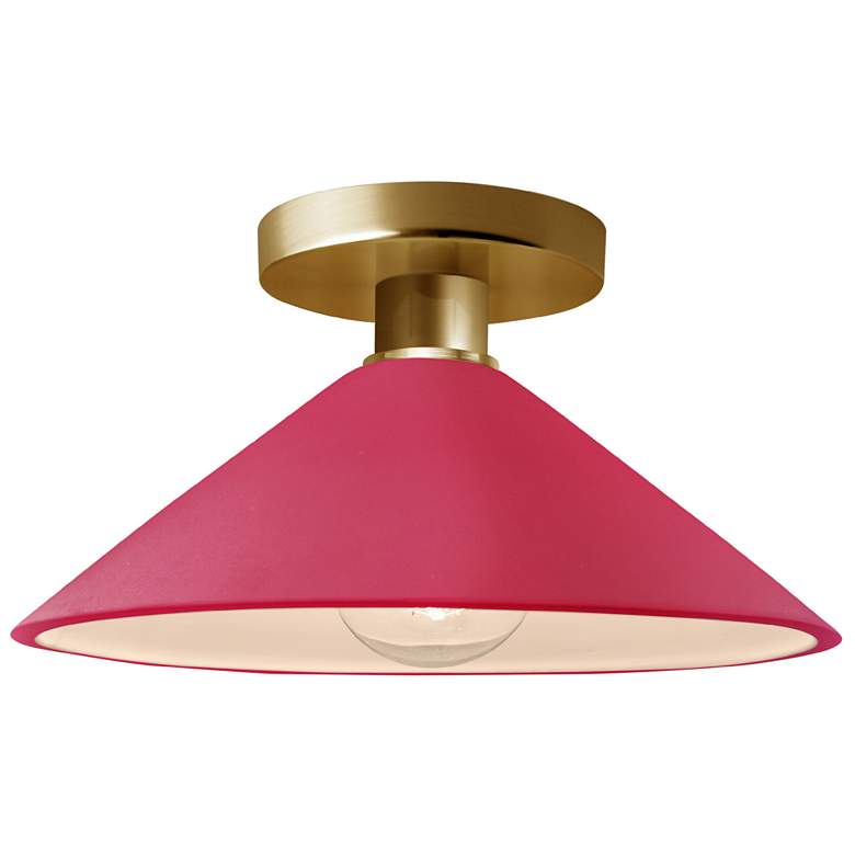 Image 1 Radiance 11.75"W Cerise Frame Polished Brass Metal Flare LED Semi.Flus