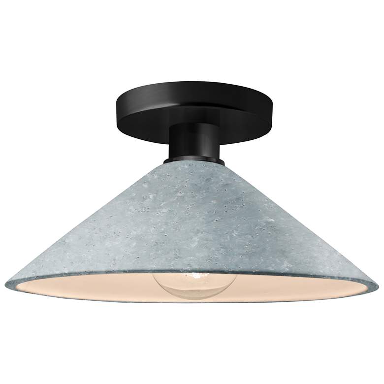 Image 1 Radiance 11.75"W Flare Matte Black Metal LED Semi.Flush w/ Concrete Sh