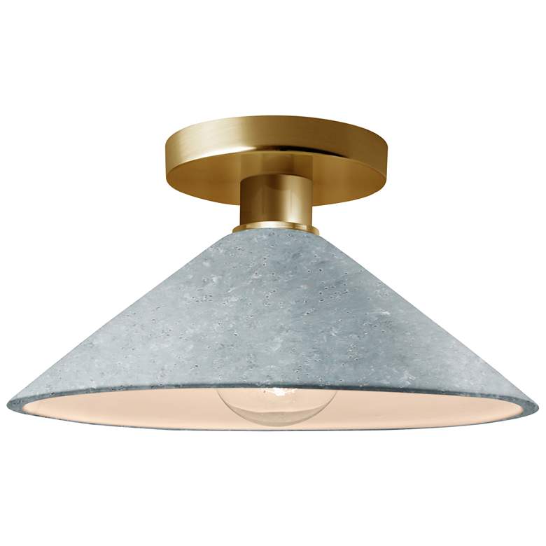 Image 1 Radiance 11.75"W Flare Polished Brass LED Semi.Flush w/ Concrete Shade