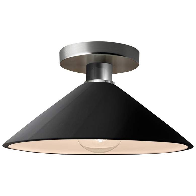 Image 1 Radiance 11.75"W Gloss Black Frame Brushed Nickel Flare LED Semi.Flush