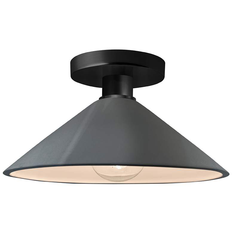 Image 1 Radiance 11.75"W Gloss Grey Frame Matte Black Metal Flare Semi.Flush