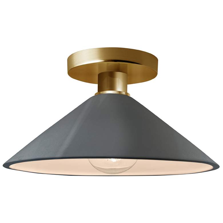 Image 1 Radiance 11.75"W Gloss Grey Frame Polished Brass Metal Flare Semi.Flus