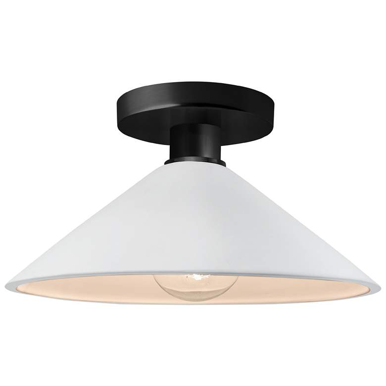 Image 1 Radiance 11.75"W Gloss White Frame Matte Black Metal Flare LED Semi.Fl
