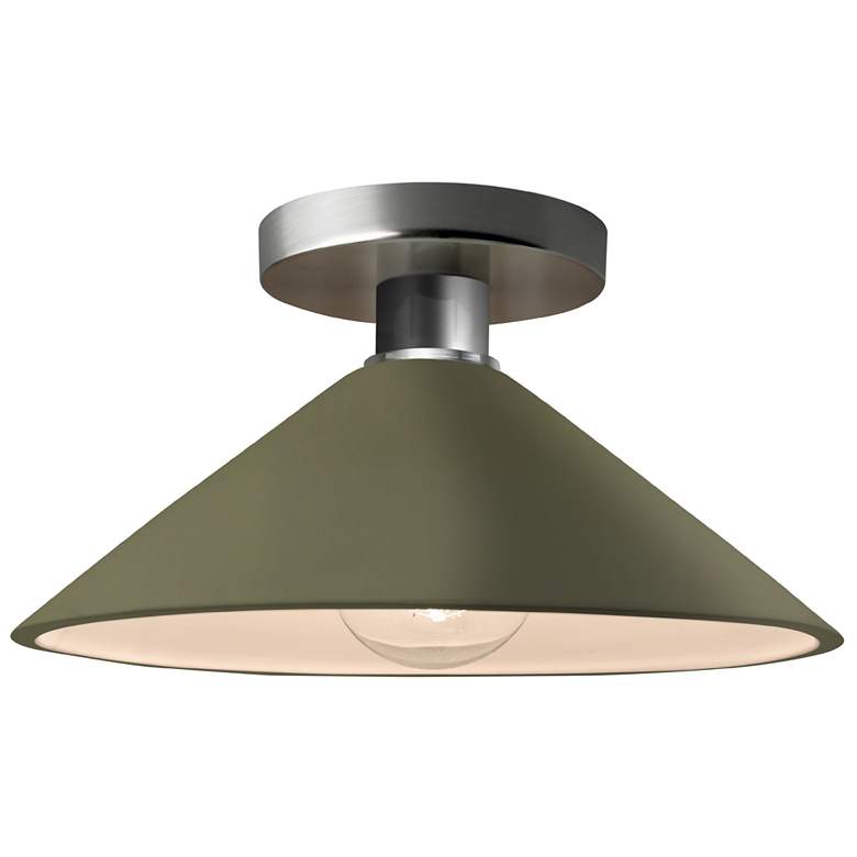 Image 1 Radiance 11.75"W Matte Green Frame Brushed Nickel Flare LED Semi.Flush