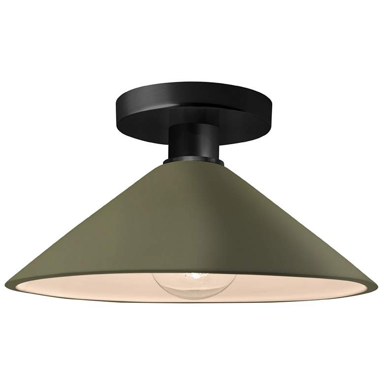 Image 1 Radiance 11.75"W Matte Green Frame Matte Black Metal Flare LED Semi.Fl