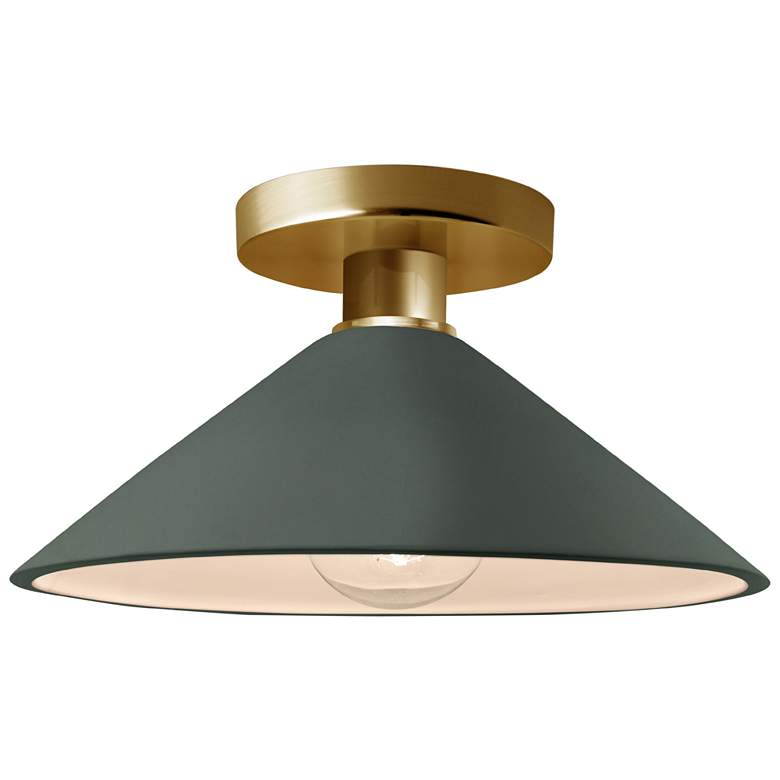 Image 1 Radiance 11.75"W Pewter Green Frame Polished Brass Flare LED Semi.Flus