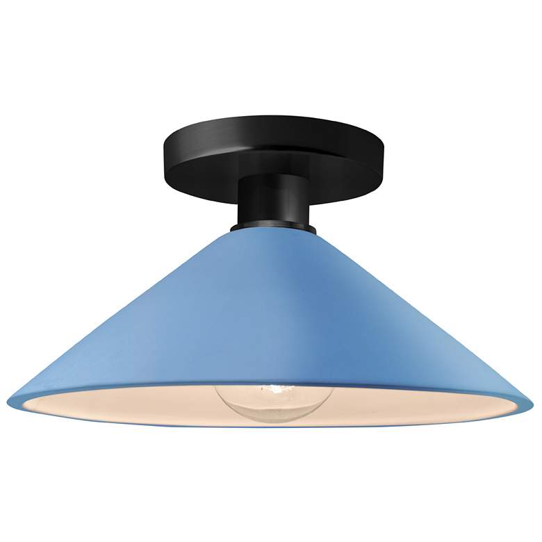 Image 1 Radiance 11.75"W Sky Blue Frame Matte Black Metal Flare LED Semi.Flush