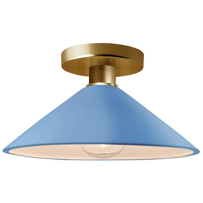 Image 1 Radiance 11.75"W Sky Blue Frame Polished Brass Metal Flare LED Semi.Fl