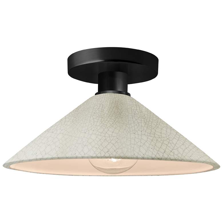 Image 1 Radiance 11.75"W White Crackle Frame Matte Black Metal Flare Semi.Flus