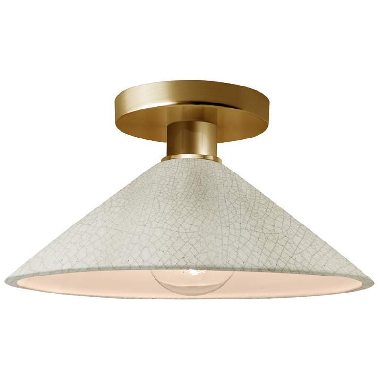 Image 1 Radiance 11.75"W White Crackle Frame Polished Brass Flare LED Semi.Flu