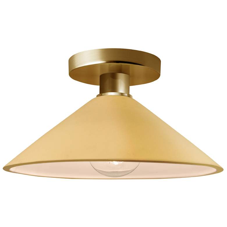 Image 1 Radiance 11.75"W Yellow Frame Polished Brass Metal Flare LED Semi.Flus