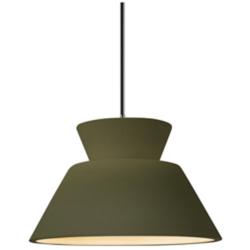 Radiance 11"W Matte Green And Nickel Black Cord Trapezoid Pendant