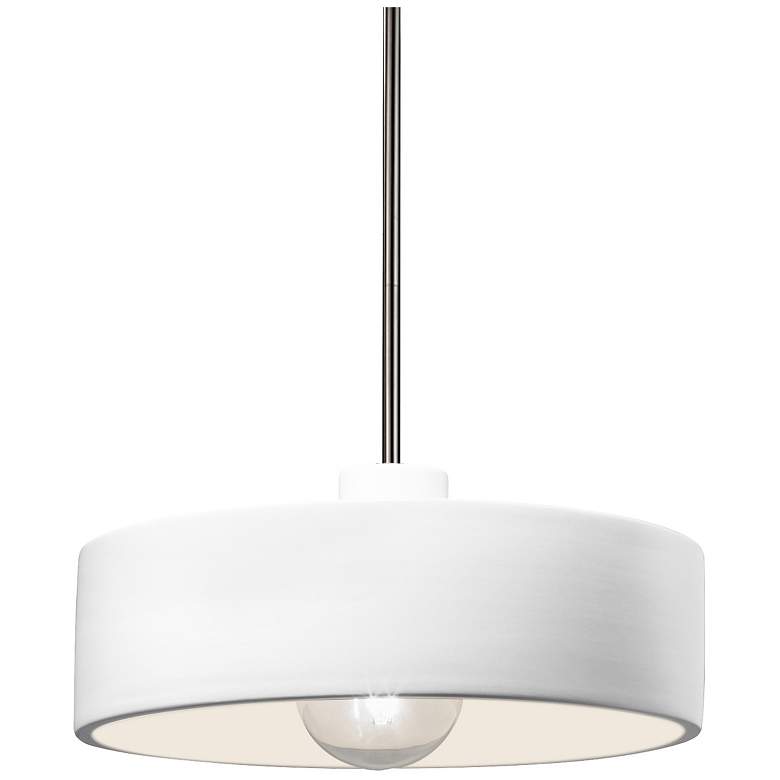 Image 1 Radiance 12 inch Wide Brushed Nickel Gloss White Dish Stemmed Pendant