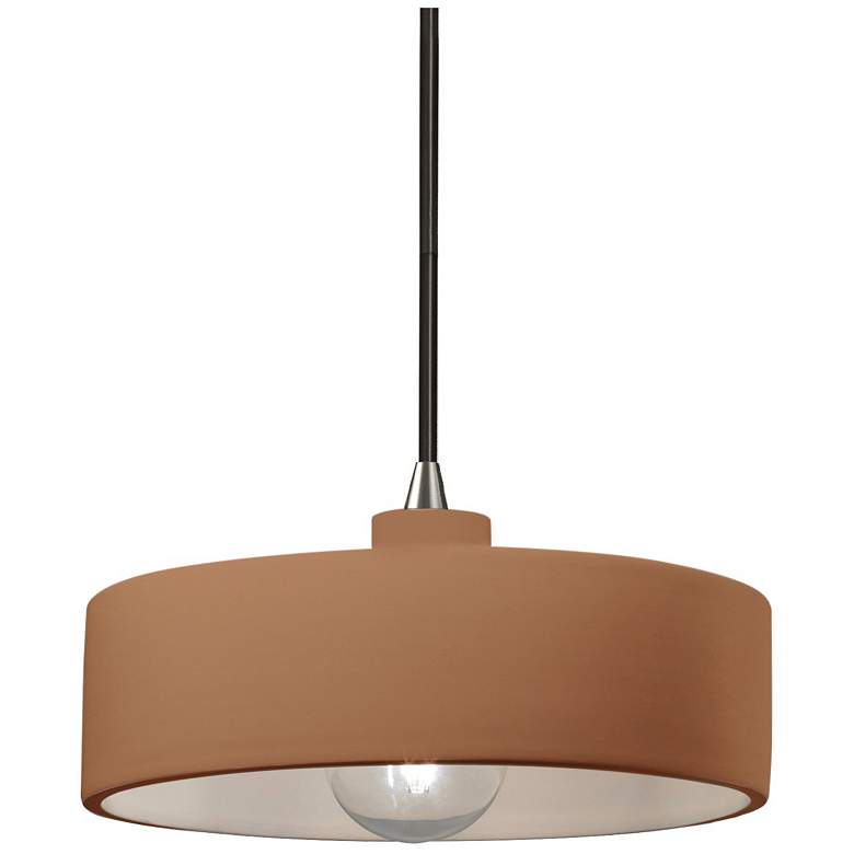 Image 1 Radiance 12"W Adobe Frame Brushed Nickel Metal Dish Black Cord Pendant