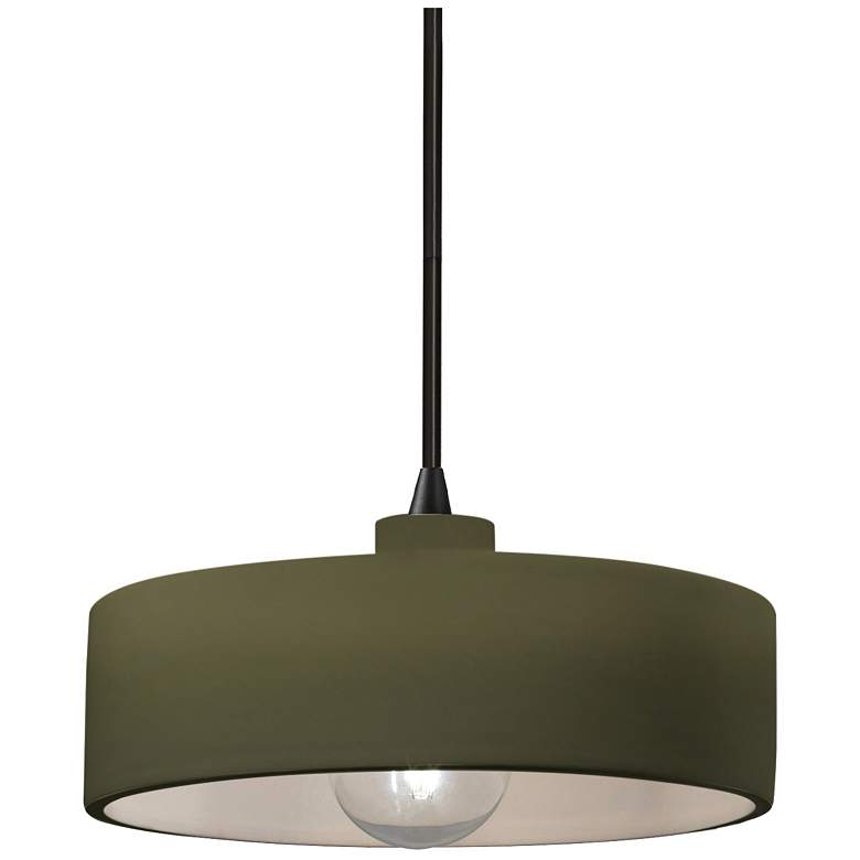 Image 1 Radiance 12"W Matte Green And Black Cord Dish Pendant