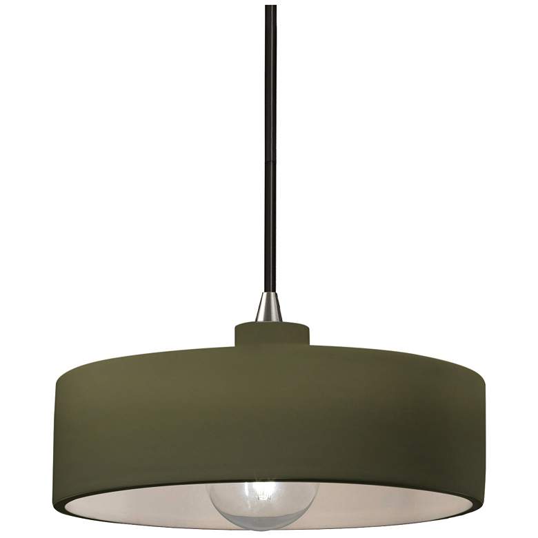 Image 1 Radiance 12"W Matte Green And Nickel Black Cord Dish Pendant