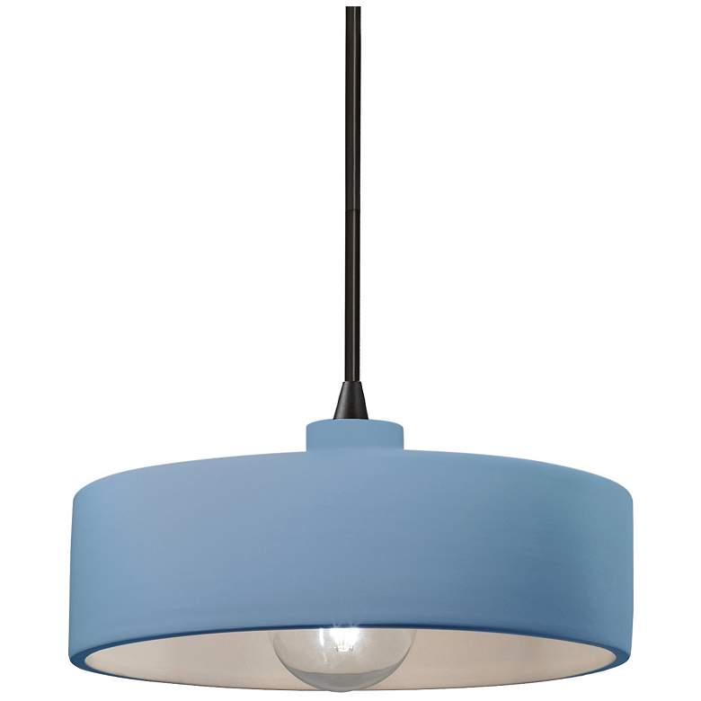 Image 1 Radiance 12"W Sky Blue And Black Cord Dish Pendant