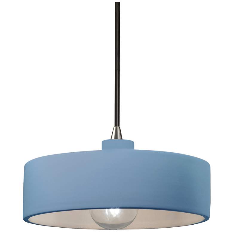 Image 1 Radiance 12"W Sky Blue And Nickel Black Cord Dish Pendant