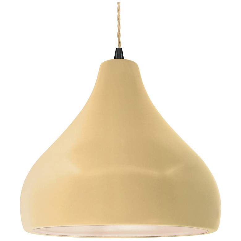 Image 1 Radiance 13.5"W Droplet Black Beige Cord Pendant w/ Muted Yellow Shade