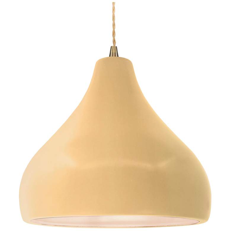 Image 1 Radiance 13.5"W Droplet Brass Beige Cord Pendant w/ Muted Yellow Shade