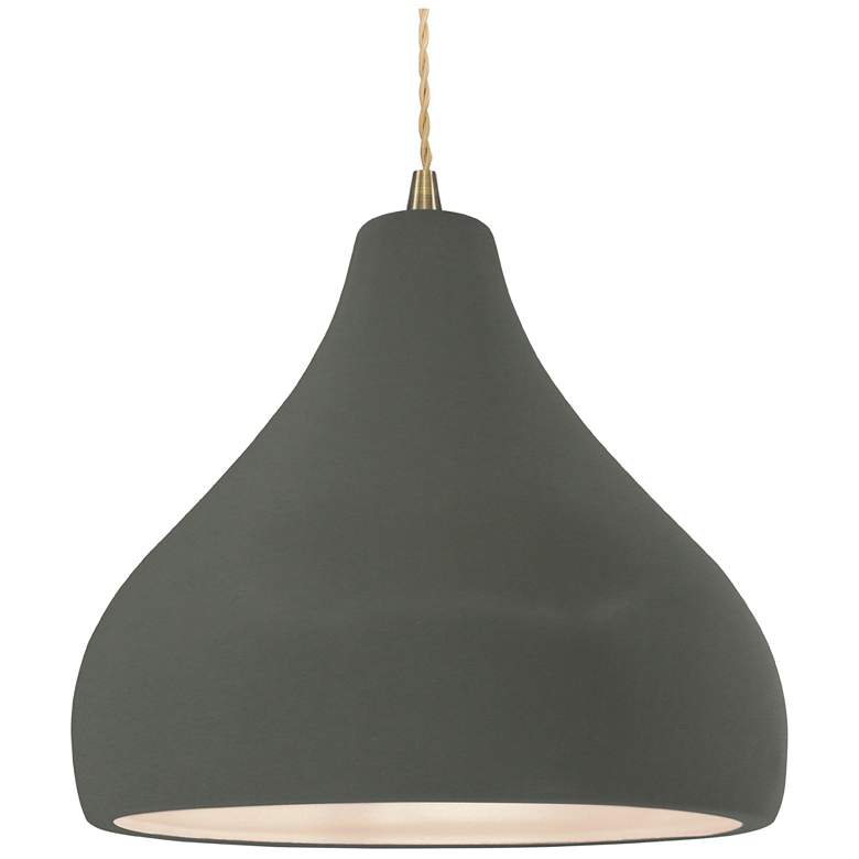 Image 1 Radiance 13.5"W Droplet Brass Beige Cord Pendant w/ Pewter Green Shade