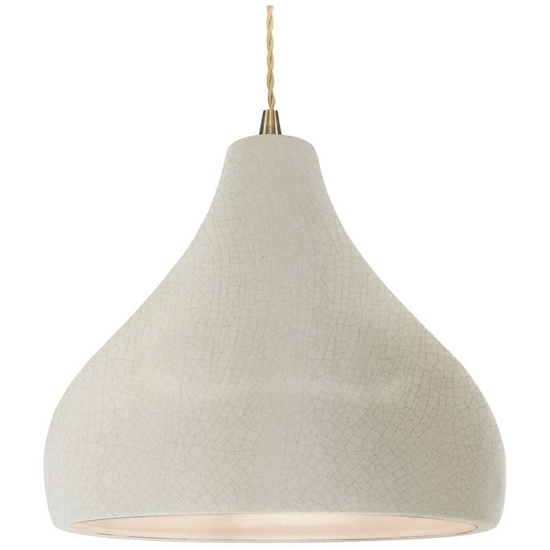 Image 1 Radiance 13.5"W Droplet Brass Beige Cord Pendant w/ White Crackle Shad