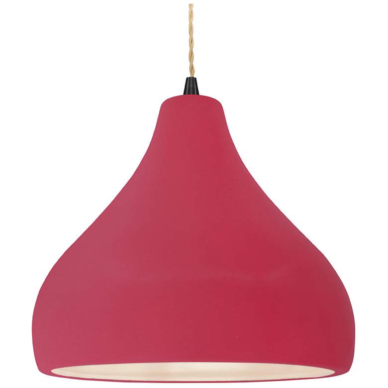Image 1 Radiance 13.5"W Droplet Matte Black Beige Cord Pendant w/ Cerise Shade
