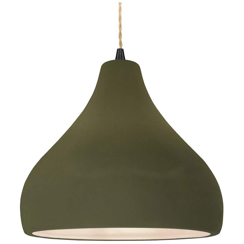 Image 1 Radiance 13.5"W Droplet Matte Black Beige Cord Pendant w/ Matte Green