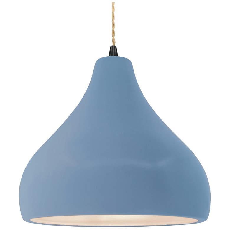 Image 1 Radiance 13.5"W Droplet Matte Black Beige Cord Pendant w/ Sky Blue Sha