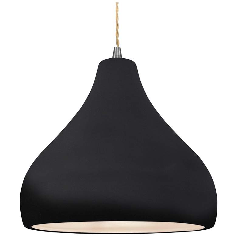 Image 1 Radiance 13.5"W Droplet Nickel Beige Cord Pendant w/ Black Shade