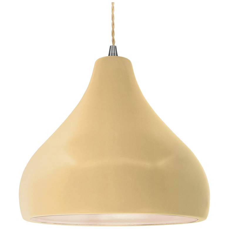 Image 1 Radiance 13.5"W Droplet Nickel Beige Cord Pendant w/ Muted Yellow Shad