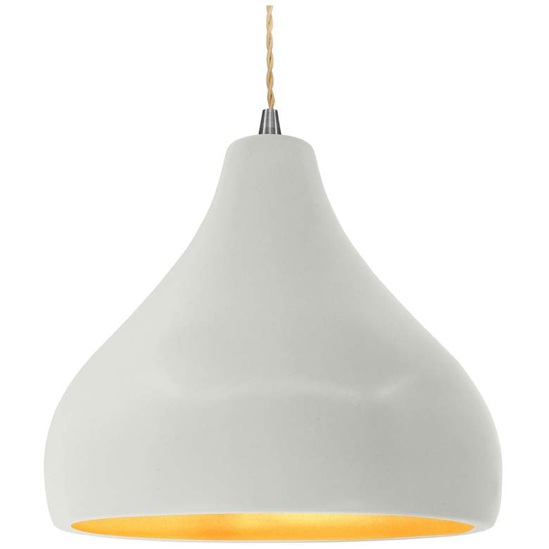 Image 1 Radiance 13.5"W Droplet Nickel Beige Cord Pendant w/ White And Gold Sh