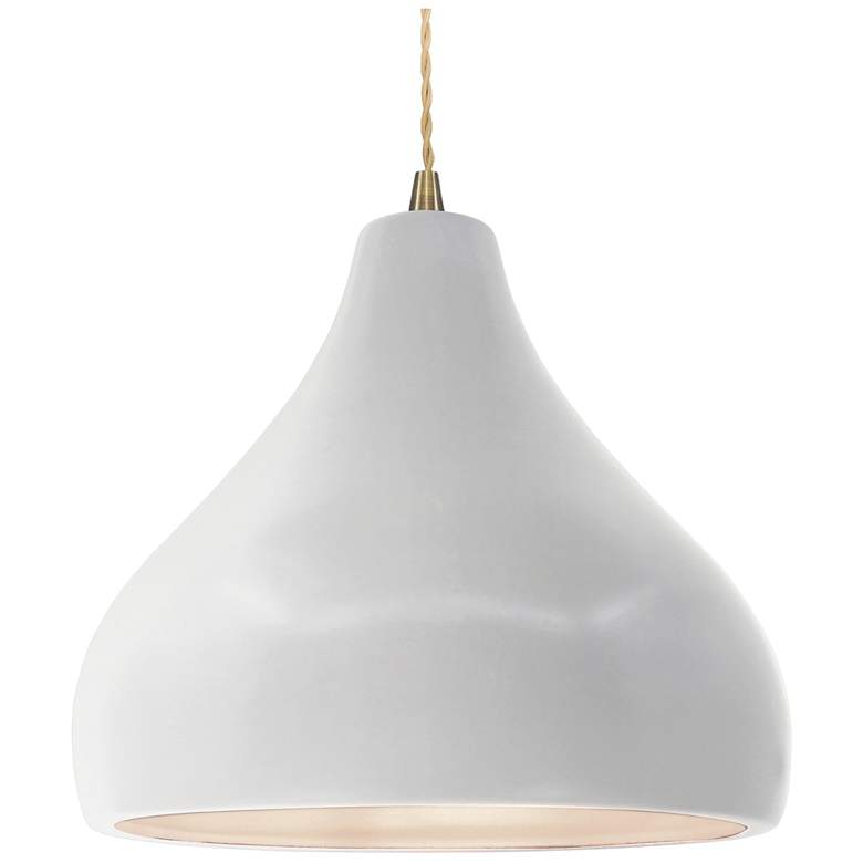 Image 1 Radiance 13.5"W Large Droplet Brass Beige Cord Pendant w/ Bisque Shade