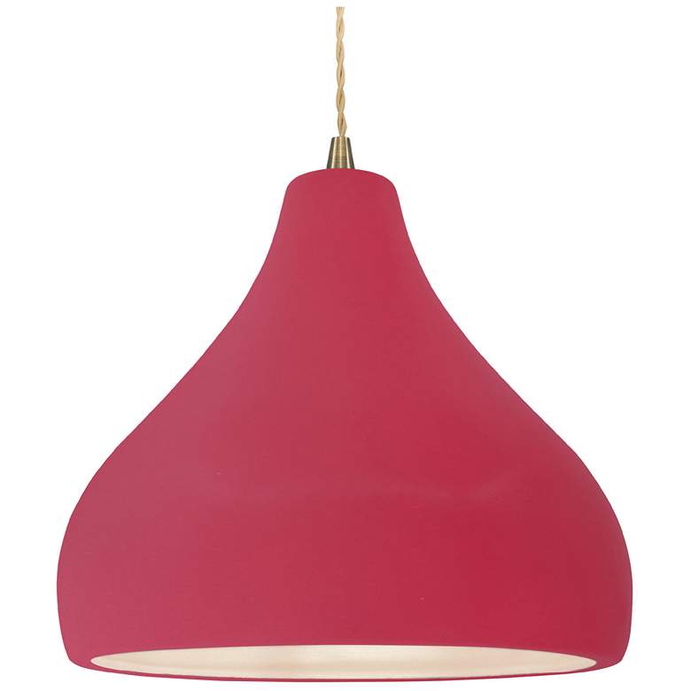 Image 1 Radiance 13.5"W Large Droplet Brass Beige Cord Pendant w/ Cerise Shade