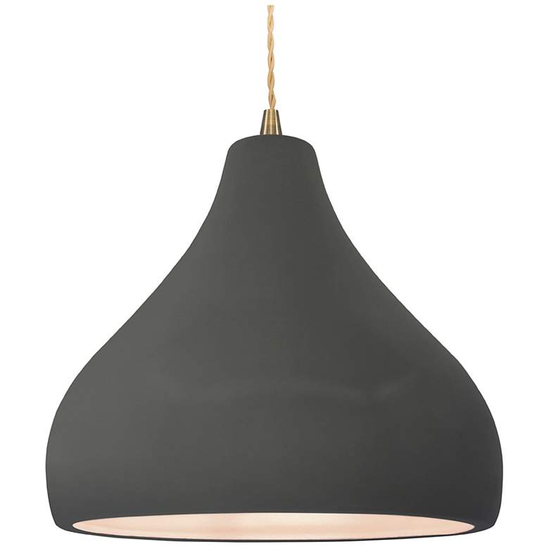 Image 1 Radiance 13.5"W Large Droplet Brass Beige Cord Pendant w/ Gloss Grey S