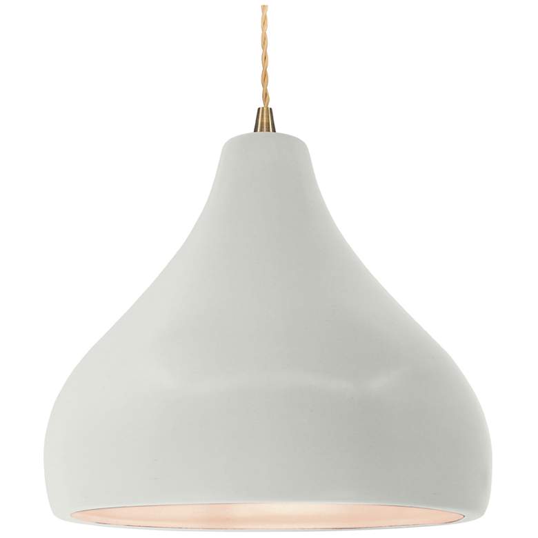 Image 1 Radiance 13.5"W Large Droplet Brass Beige Cord Pendant w/ Matte White