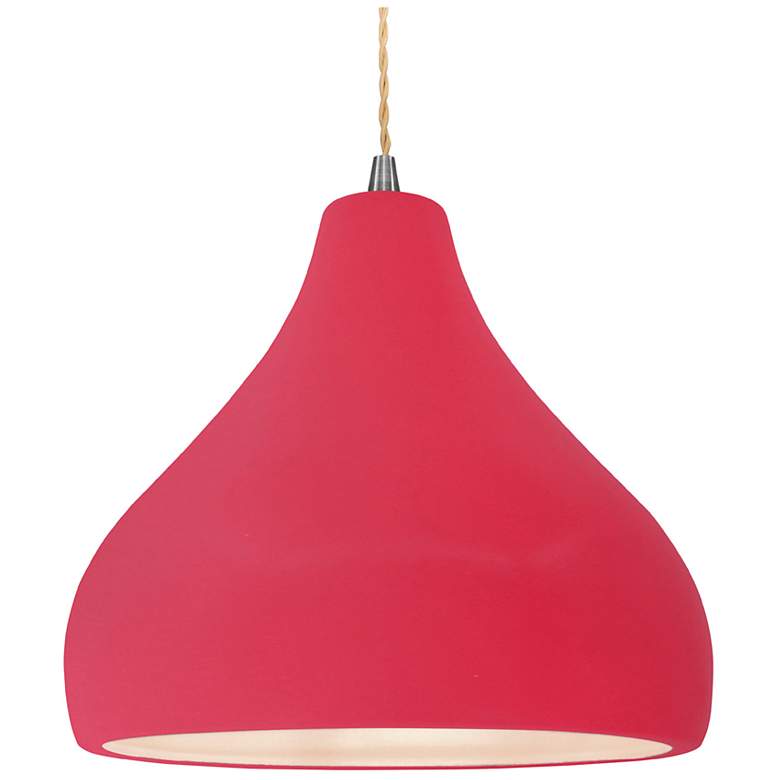 Image 1 Radiance 13.5"W Large Droplet Nickel Beige Cord Pendant w/ Cerise Shad