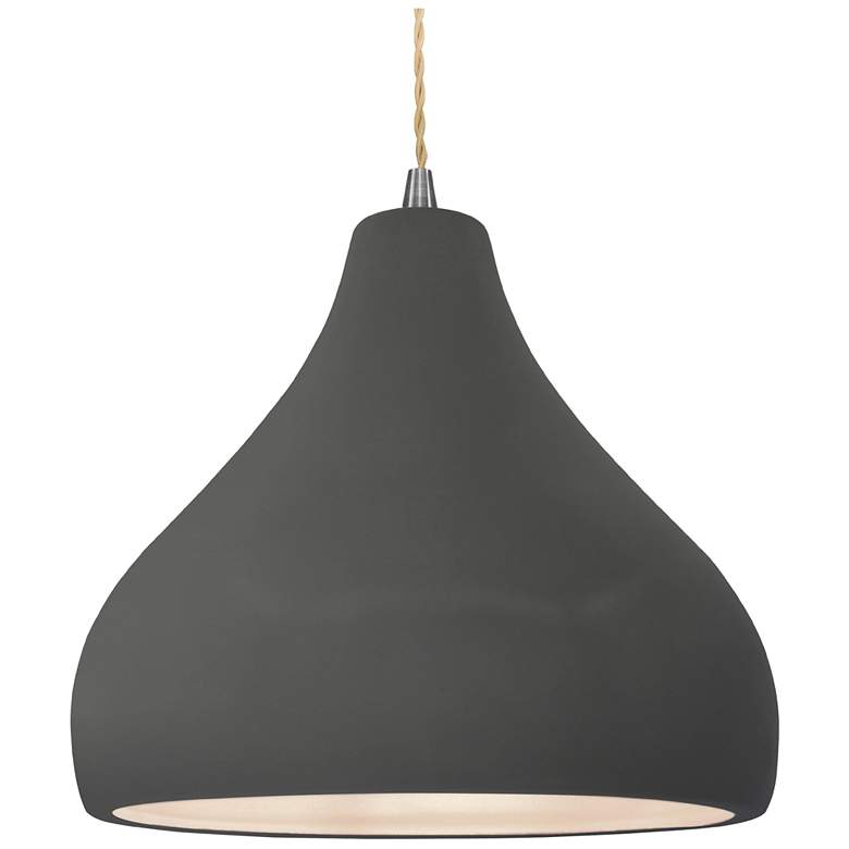 Image 1 Radiance 13.5"W Large Droplet Nickel Beige Cord Pendant w/ Gloss Grey