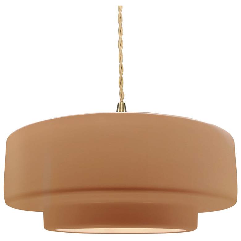 Image 1 Radiance 14.5"W Adobe Frame Brushed Brass Tier Beige Twisted LED Penda