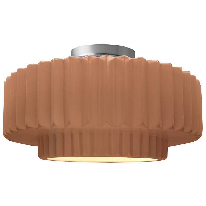 Image 1 Radiance 14.5"W Adobe Frame Brushed Nickel Tier Pleated LED Semi.Flush