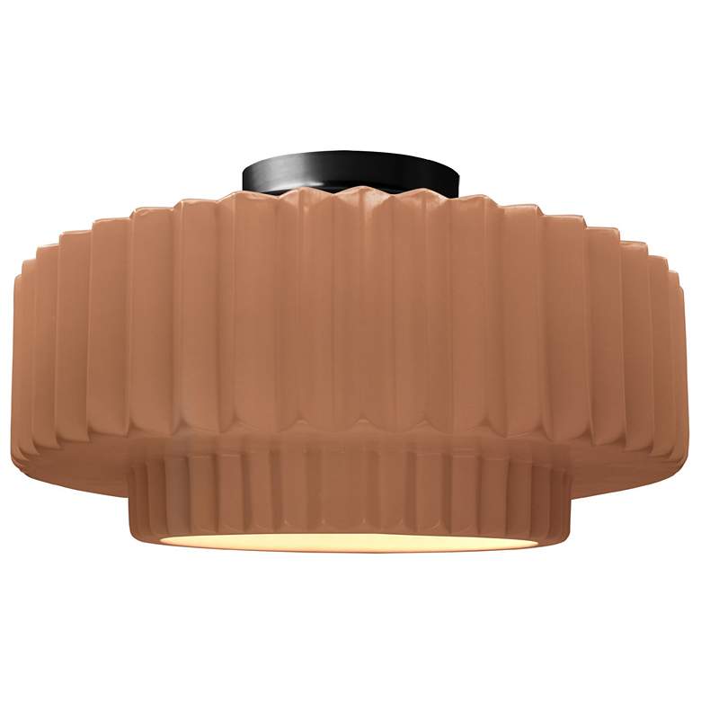 Image 1 Radiance 14.5"W Adobe Frame Matte Black Medium Tier Pleated Semi.Flush