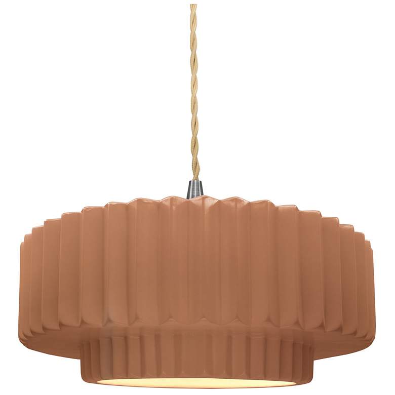Image 1 Radiance 14.5"W Adobe Frame Nickel Tier Pleated Beige Twisted LED Pend