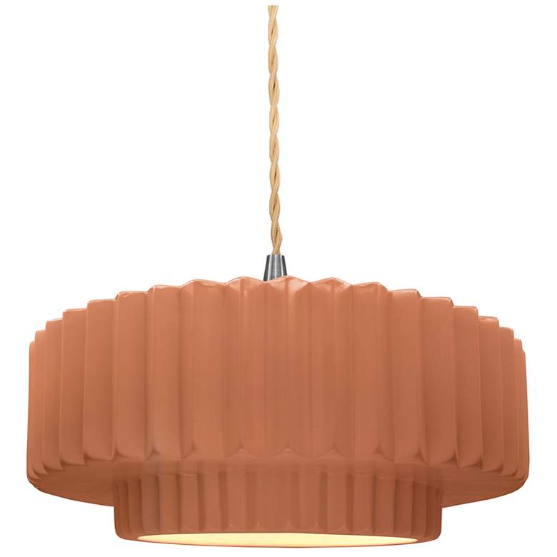 Image 1 Radiance 14.5"W Adobe Frame Nickel Tier Pleated Beige Twisted Pendant