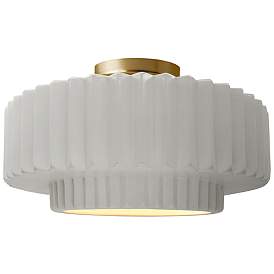 Image1 of Radiance 14.5"W Bisque Frame Brushed Brass Medium Tier Pleated Semi.Fl