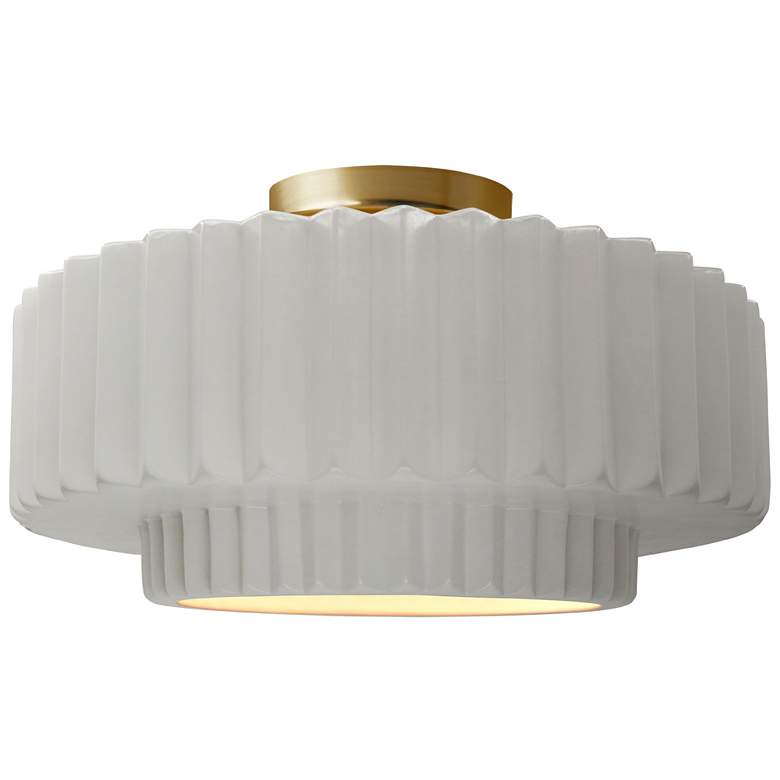 Image 1 Radiance 14.5"W Bisque Frame Brushed Brass Tier Pleated LED Semi.Flush