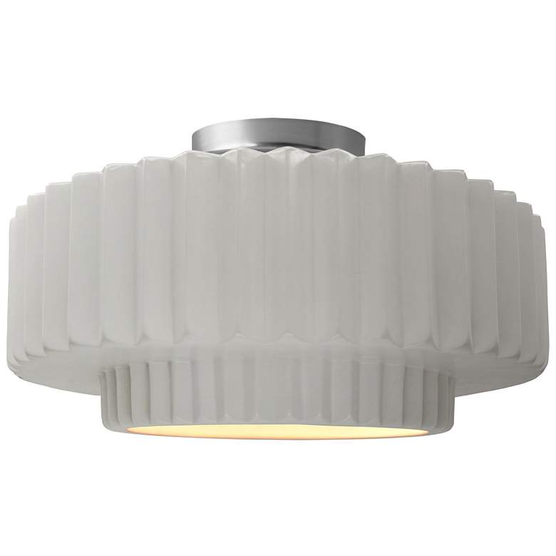 Image 1 Radiance 14.5"W Bisque Frame Brushed Nickel Medium Tier Pleated Semi.F