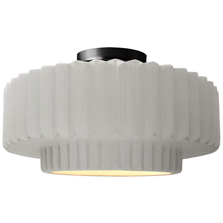 Image 1 Radiance 14.5"W Bisque Frame Matte Black Medium Tier Pleated Semi.Flus