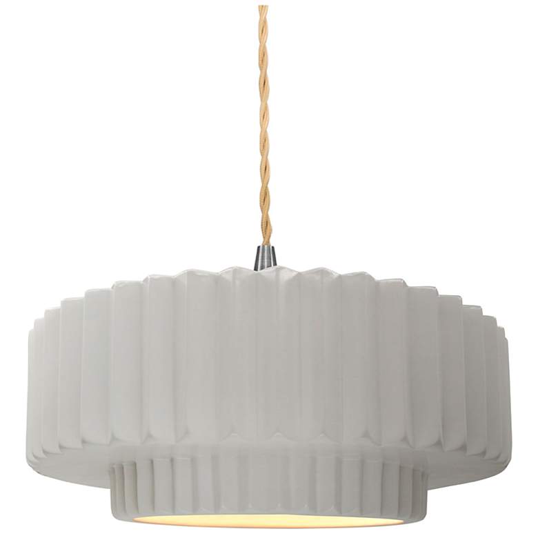Image 1 Radiance 14.5"W Bisque Frame Nickel Tier Pleated Beige Twisted Pendant